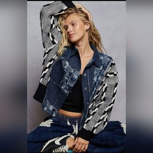 POL Navy, Black And White Textured Jacket